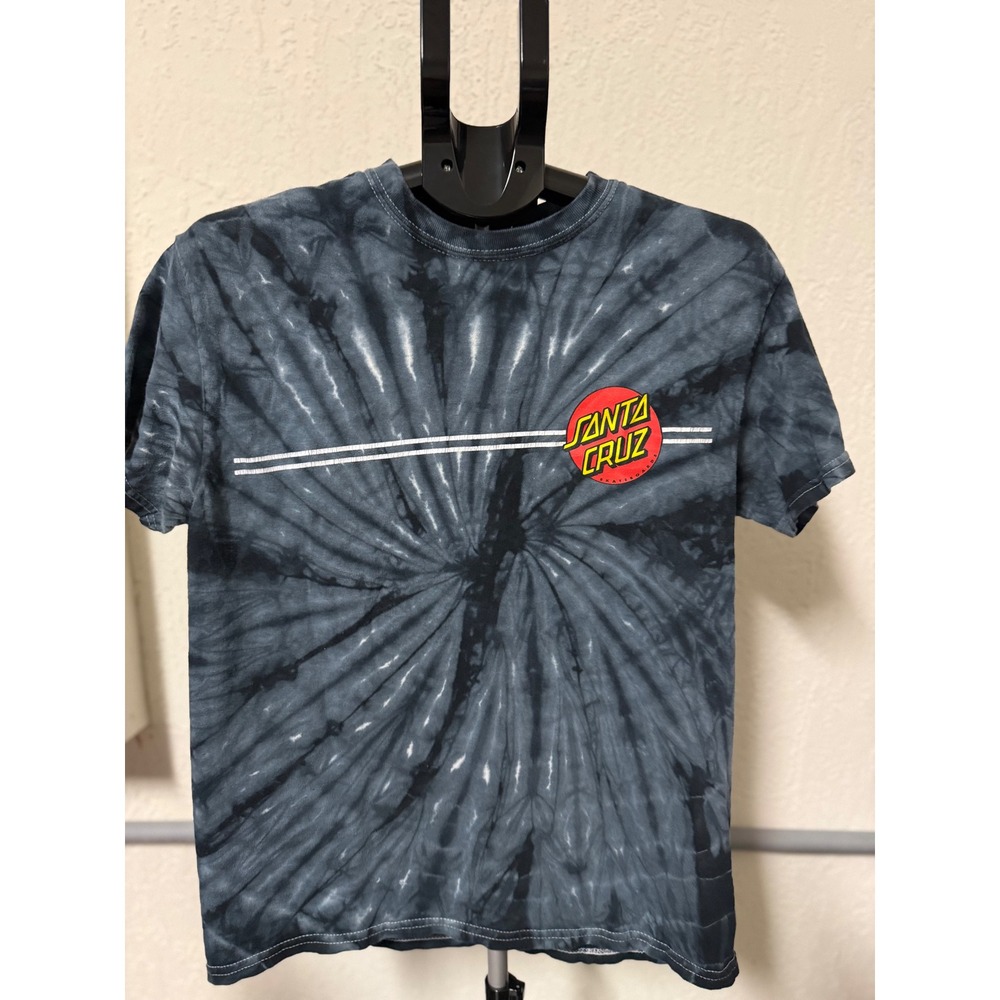 Santa Cruz Skateboards Mens Tie Dye Dot Logo T-Shirt Grey Black Size Medium